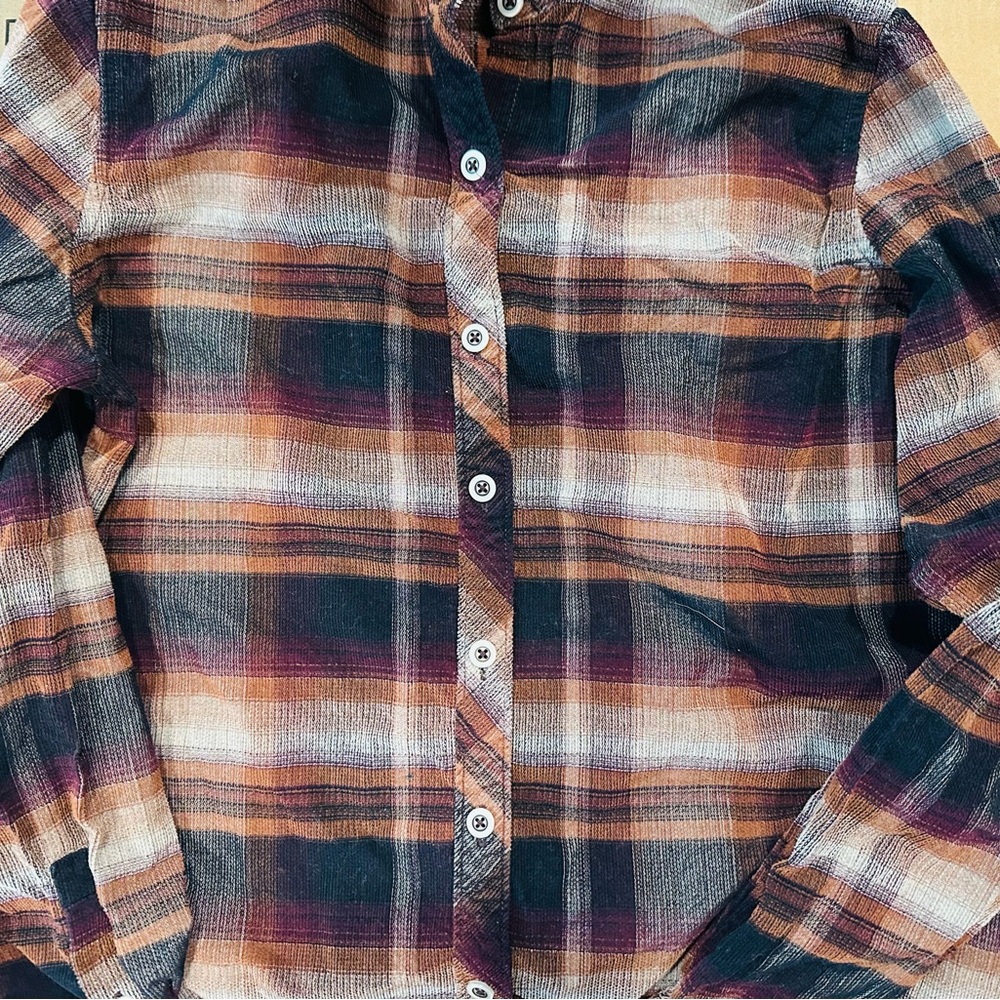 Women's Plaid Button-Down Shirt - Black, Brown, Purple